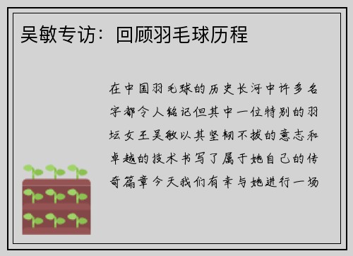 吴敏专访：回顾羽毛球历程