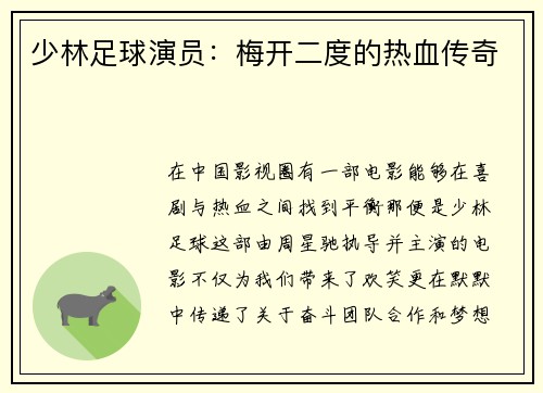 少林足球演员：梅开二度的热血传奇