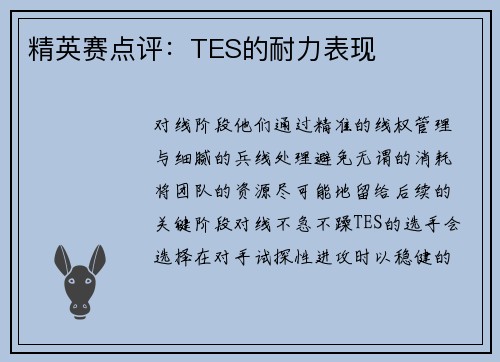 精英赛点评：TES的耐力表现